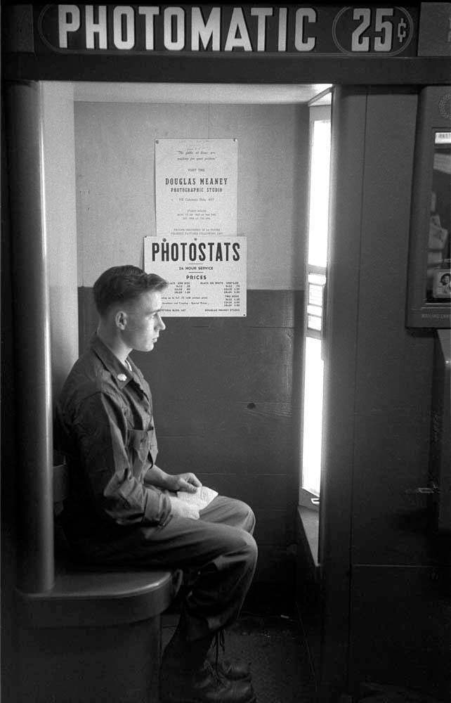 GI in Photo Booth, Camp Kilmer, 1952
